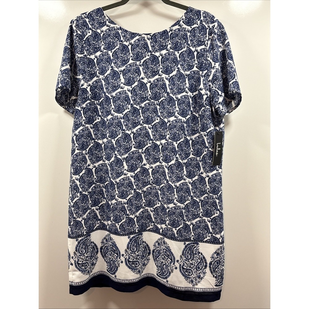 Lulus Taj Mahal Tour Dress Large Blue/White Paisley Print Shift‎ V-Cut Open Back